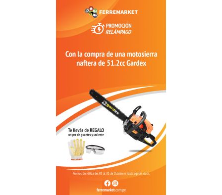 MOTOSIERRA NAFT. 51.2CC GARDEX 1.7KW(2,2HP)/7500RPM