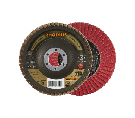 DISCO FLAP DE LIJA PARA DESBASTE JUMBO RHODIUS TOP 4.5°