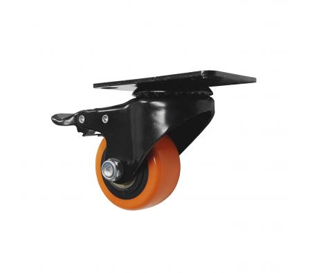 RUEDA PVC NARANJA BASE GIRATORIA CON FRENO 65MM 
