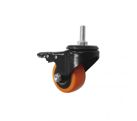 RUEDA PVC NARANJA BASE CON ROSCA CON FRENO 