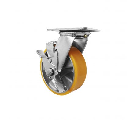 RUEDA PU-ALUMINIO BASE GIRATORIA CON FRENO LATERAL
