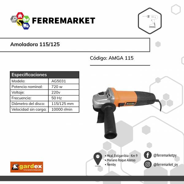 AMOLADORA GARDEX 115/125MM 850W 11.000RPM